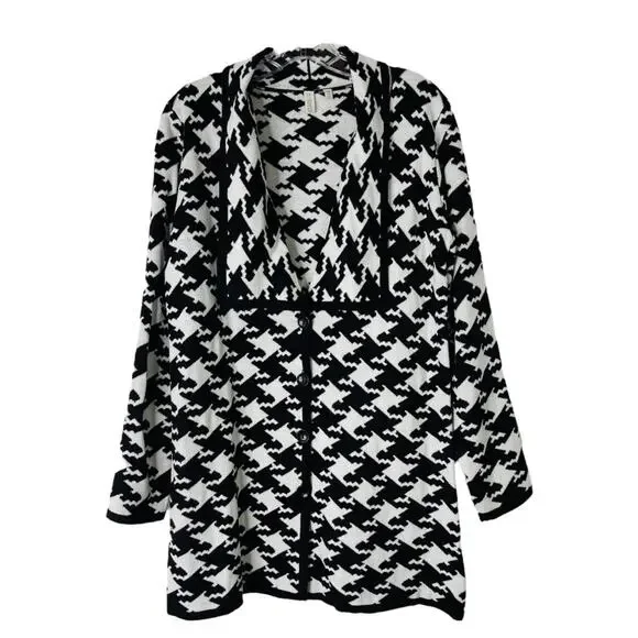 Madison black white houndstooth knit button preppy cardigan sweater medium - Picture 1 of 7